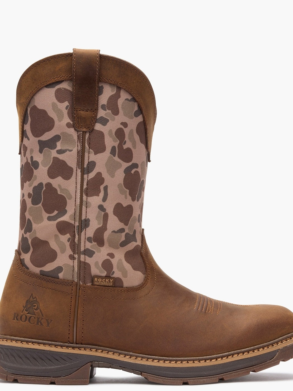 Rocky Brown Camo Pull-On Western Work Boot